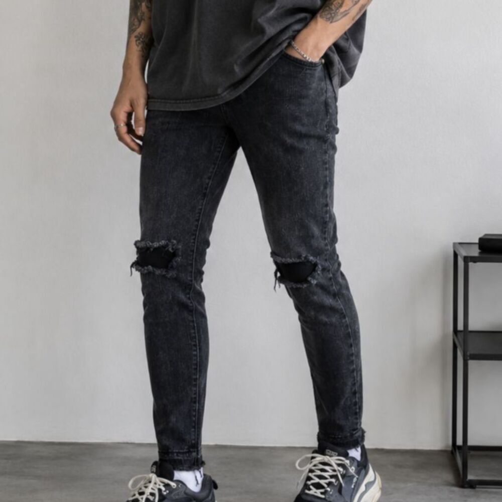Arizona Jean Co Mens 32x32 Black Ripped Skinny Jeans Distressed Stretch Denim